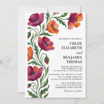 Boho Floral Coquelicot Mariage Peint à la Main