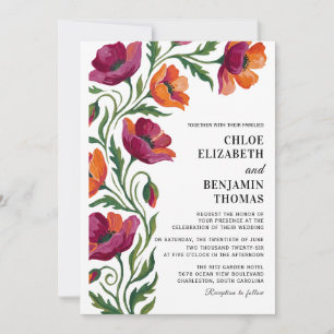 Invitation Boho Floral Coquelicot Mariage Peint à la Main