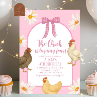 Invitation Boho Floral Coquette poulet Fille Anniversaire