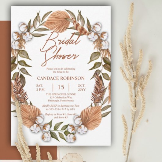 Invitation Boho Floral Coton | Fête des mariées de graminées 
