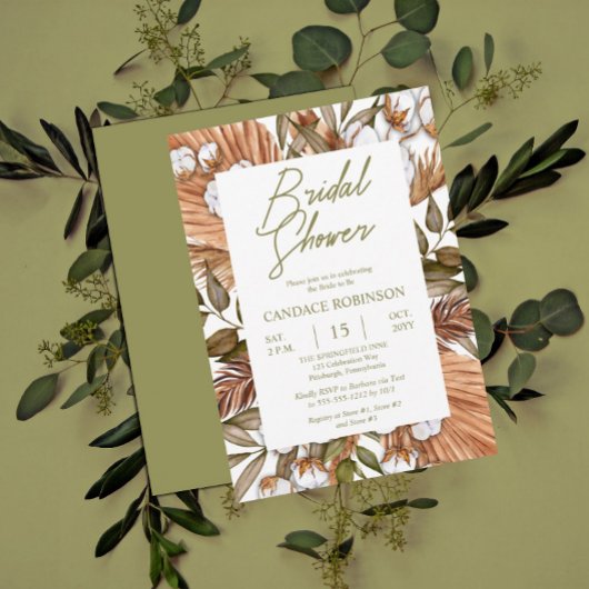 Invitation Boho Floral Coton | Fête des mariées de graminées 