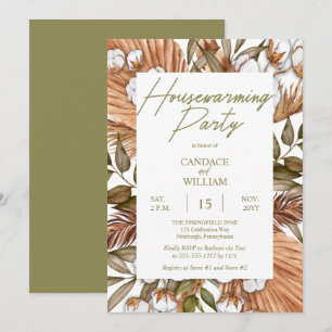 Invitation Boho Floral Coton   Grasses Fête de réchauffement 