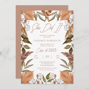Invitation Boho Floral Cotton Grasses séchées Parti de gradua