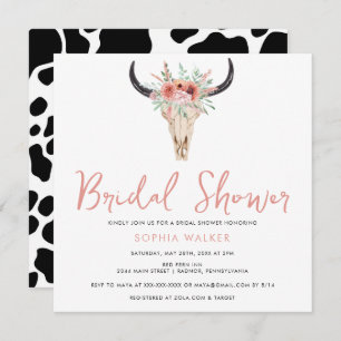 Invitation Boho Floral Cow Imprimer Fête des mariées de l'Oue