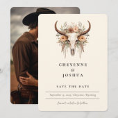Invitation Boho Floral Cow Skull Western Photo Enregistrer la (Devant / Derrière)