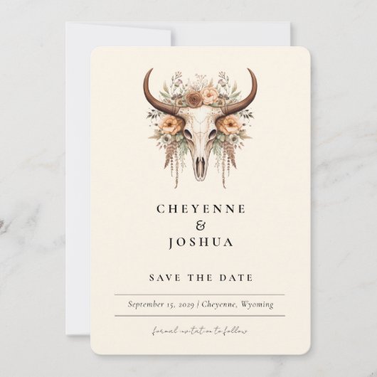 Invitation Boho Floral Cow Skull Western Photo Enregistrer la (Devant)