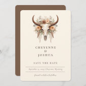 Invitation Boho Floral Cow Skull Western QRcode Enregistrer l (Devant / Derrière)