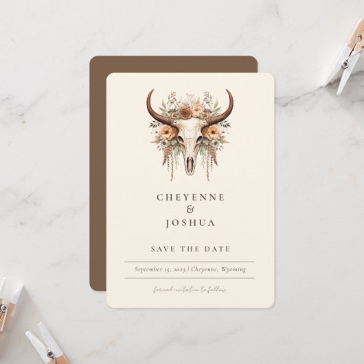 Invitation Boho Floral Cow Skull Western QRcode Enregistrer l (Devant/Arrière en situation)