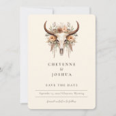 Invitation Boho Floral Cow Skull Western QRcode Enregistrer l (Devant)