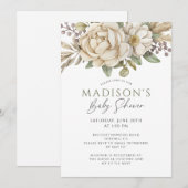 Invitation Boho Floral Crème Baby shower blanc (Devant / Derrière)