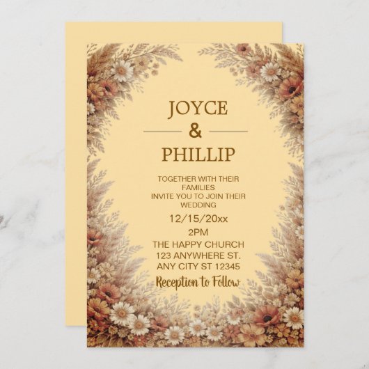 Invitation Boho Floral Custom Wedding Invites Cards (Devant / Derrière)