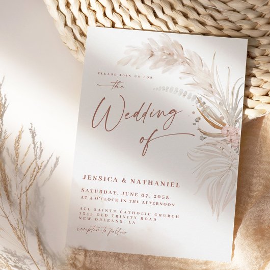 Invitation Boho floral de laiton moderne Pampas