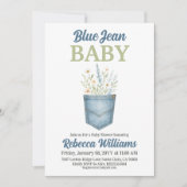 Invitation Boho Floral Denim Pocket Blue Jean Baby shower (Devant)