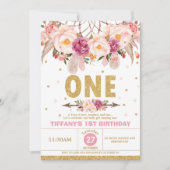 Invitation Boho Floral Dream Catcher 1ère fille tribale anniv (Devant)