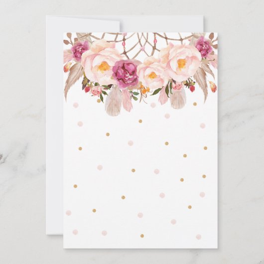 Invitation Boho Floral Dream Catcher 1ère fille tribale anniv (Dos)