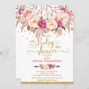 Invitation Boho Floral Dream Catcher Baby shower Girl