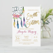 Invitation Boho Floral Dream Catcher Gold Sweet 16 Anniversai (Debout devant)