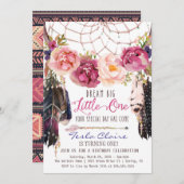 Invitation Boho Floral Dreamcatcher Aquarelle Premier anniver (Devant / Derrière)