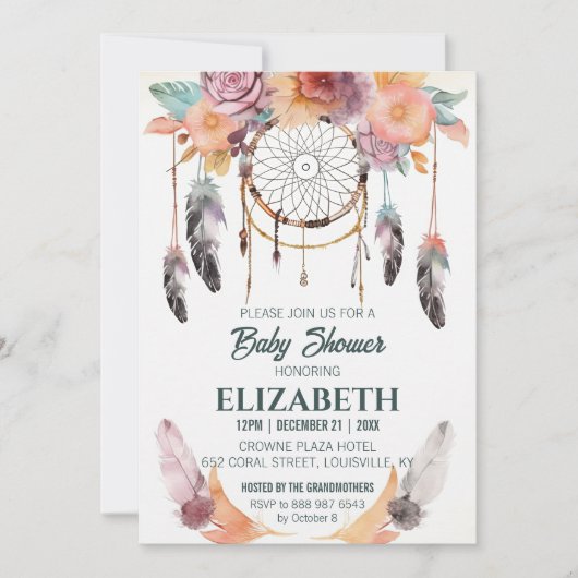 Invitation Boho Floral Dreamcatcher Idées de Baby shower (Devant)