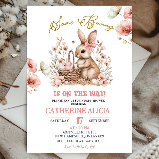 Invitation Boho Floral Easter Bunny Baby Shower
