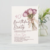 Invitation Boho Floral Elégant 40e anniversaire (Debout devant)