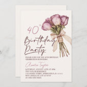 Invitation Boho Floral Elégant 40e anniversaire (Devant / Derrière)