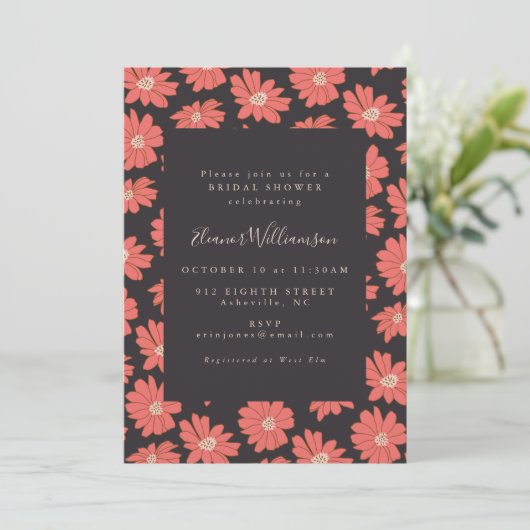 Invitation Boho Floral Elegant Black Red Fête des mariées (Debout devant)