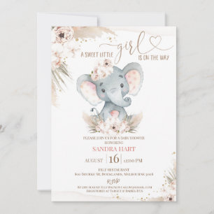 Invitation Boho Floral Elephant Baby Girl Baby shower