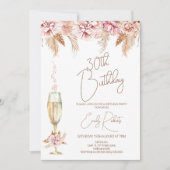 Invitation Boho Floral et Verre Champagne Anniversaire (Devant)