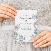 Invitation Boho Floral & Eucalyptus Dusty Mariage bleu