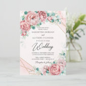 Invitation Boho floral eucalyptus feuillage faux or (Debout devant)