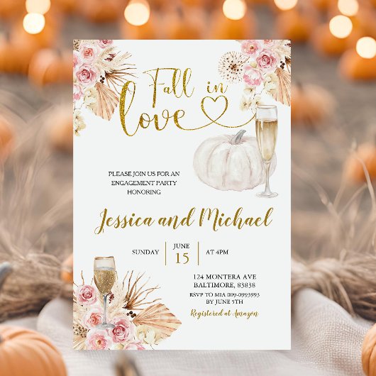 Invitation Boho Floral Fall In Love Citrouille Engagement Par