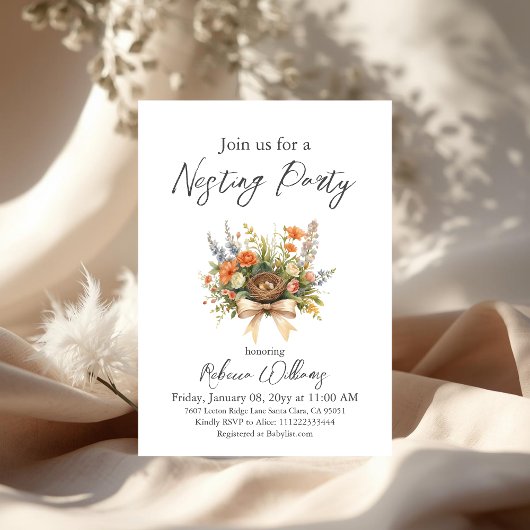 Invitation Boho Floral Feather Your Nest Bow Baby Shower