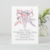 Invitation Boho Floral Feathers Deer Antlers Mariage (Debout devant)