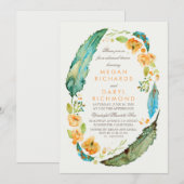 Invitation Boho Floral Feathes Vintage Dîner de répétition Tu (Devant / Derrière)