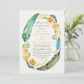 Invitation Boho Floral Feathes Vintage Turquoise Engagement P (Debout devant)