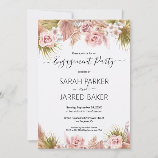 Invitation Boho Floral Fiançailles frontière (Devant)