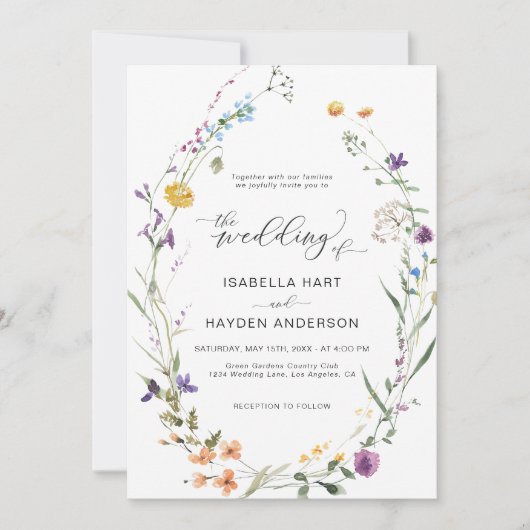 Invitation Boho Floral Fleur sauvage Wreath Mariage botanique (Devant)