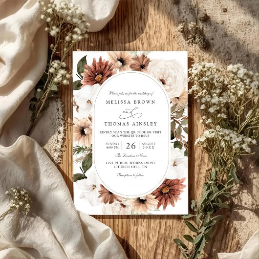 Invitation Boho Floral Frame Acrylic Elegant QR Code Wedding