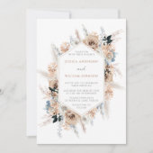 Invitation Boho Floral Frame Dusty Blue Mariage (Devant)