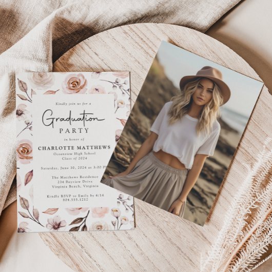 Invitation Boho Floral Frame Photo Graduation