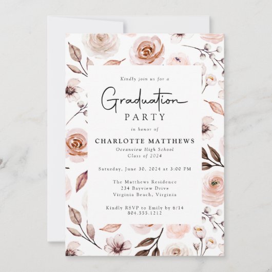 Invitation Boho Floral Frame Photo Graduation (Devant)