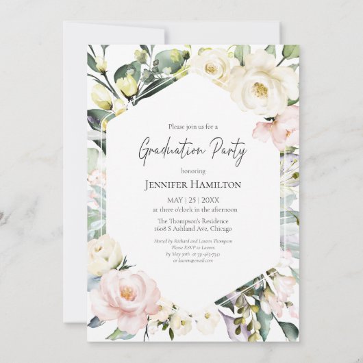 Invitation Boho Floral Frame Photo Médicale Graduation Party (Dos)