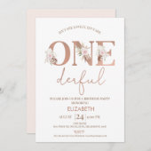 Invitation Boho Floral Girls Onederful 1er anniversaire (Devant / Derrière)