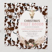 Invitation Boho Floral Girls Premier Rodéo 1er Anniversaire (Devant / Derrière)