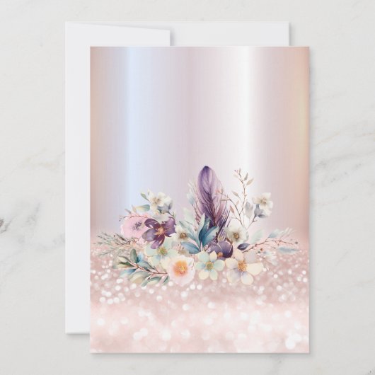 Invitation Boho floral Girly cupcake Rose or gliterie (Dos)