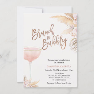 Invitation Boho Floral Glass Brunch Fête des mariées Bubbly