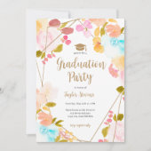 Invitation Boho Floral Gold Geometric Modern Photo Graduation (Devant)