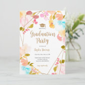Invitation Boho Floral Gold Geometric Modern Photo Graduation (Debout devant)
