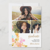 Invitation Boho Floral Gold Geometric Modern Photo Graduation (Dos)